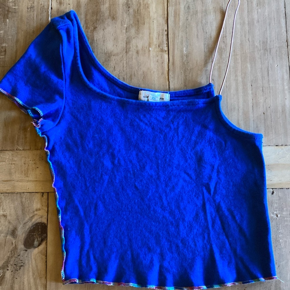 Silence + Noise Blue Asymmetrical Crop Top